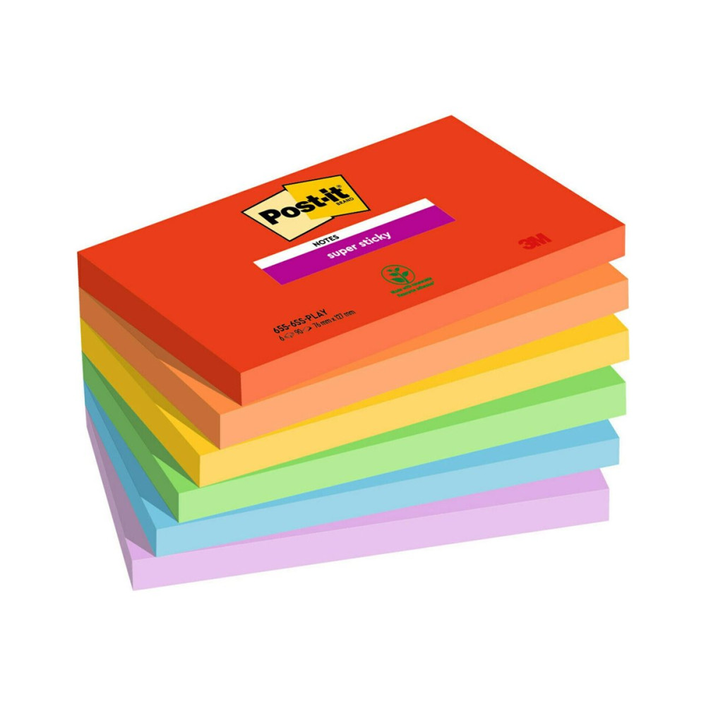 Produktbild för Post-it Super Sticky 655-6SS-PLAY - anteckningar - 127 x 76 mm - 540 ark (6 x 90)