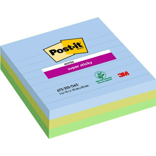 3M Post-It Super Sticky Notes Oasis, 101 x 101 mm, pakke a 6 st...
