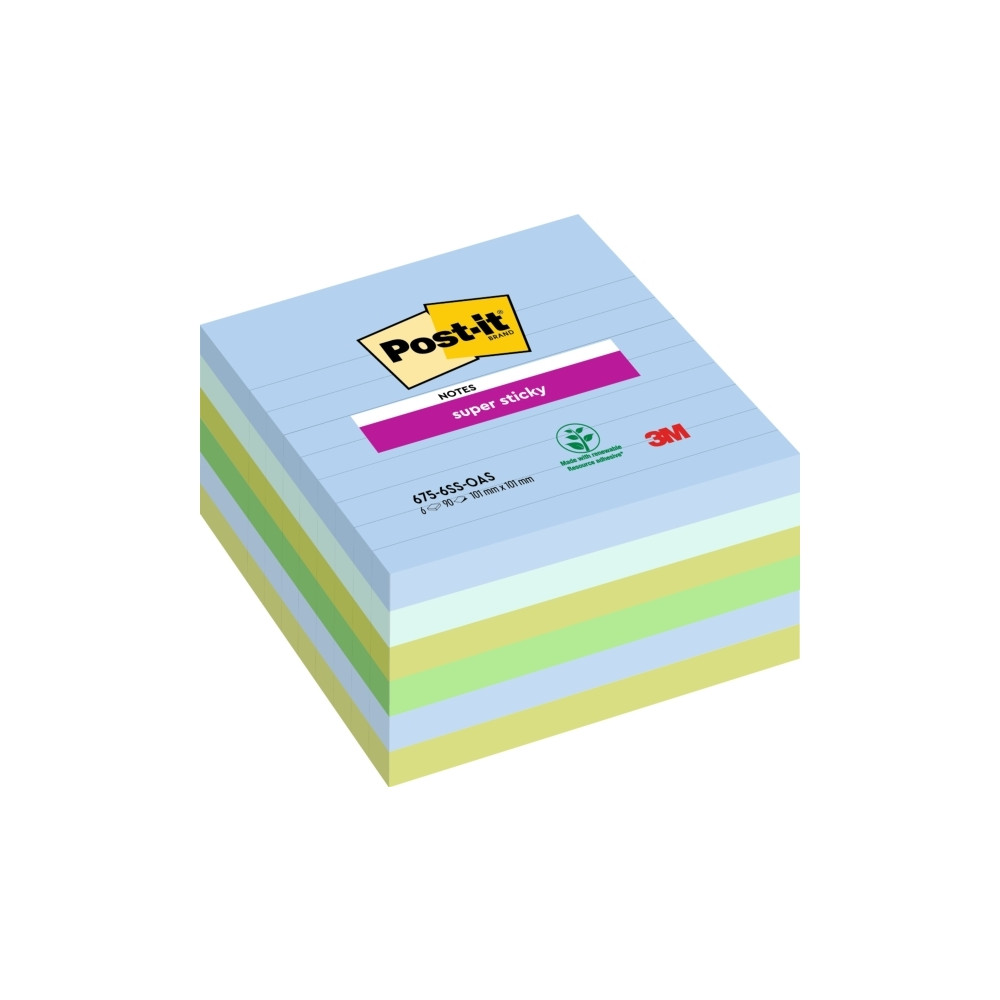 Produktbild för Post-It Super Sticky Notes Oasis, 101 x 101 mm, pakke a 6 st...