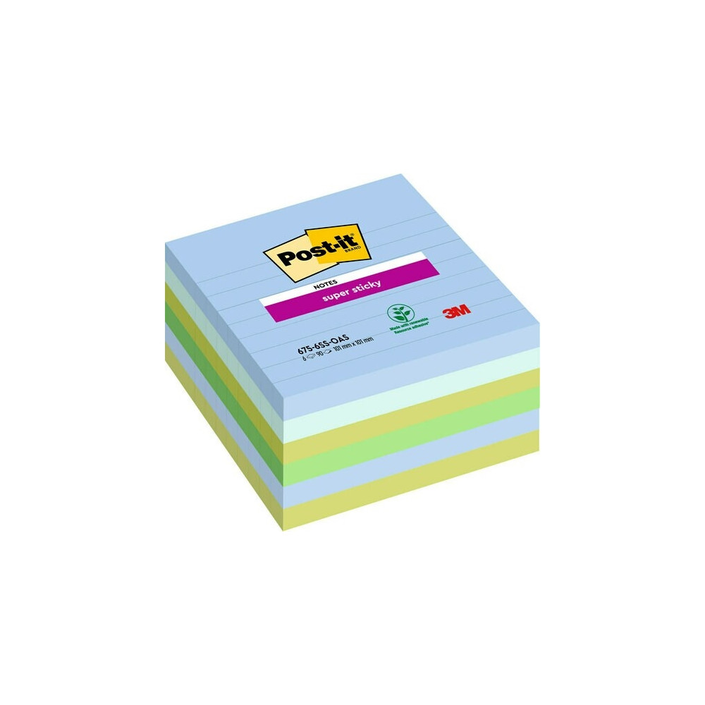 Produktbild för Post-It Super Sticky Notes Oasis, 101 x 101 mm, pakke a 6 st...