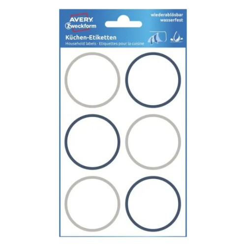AVERY Etiketter Ø48 mm, hvid med farvet ramme, aftagelige