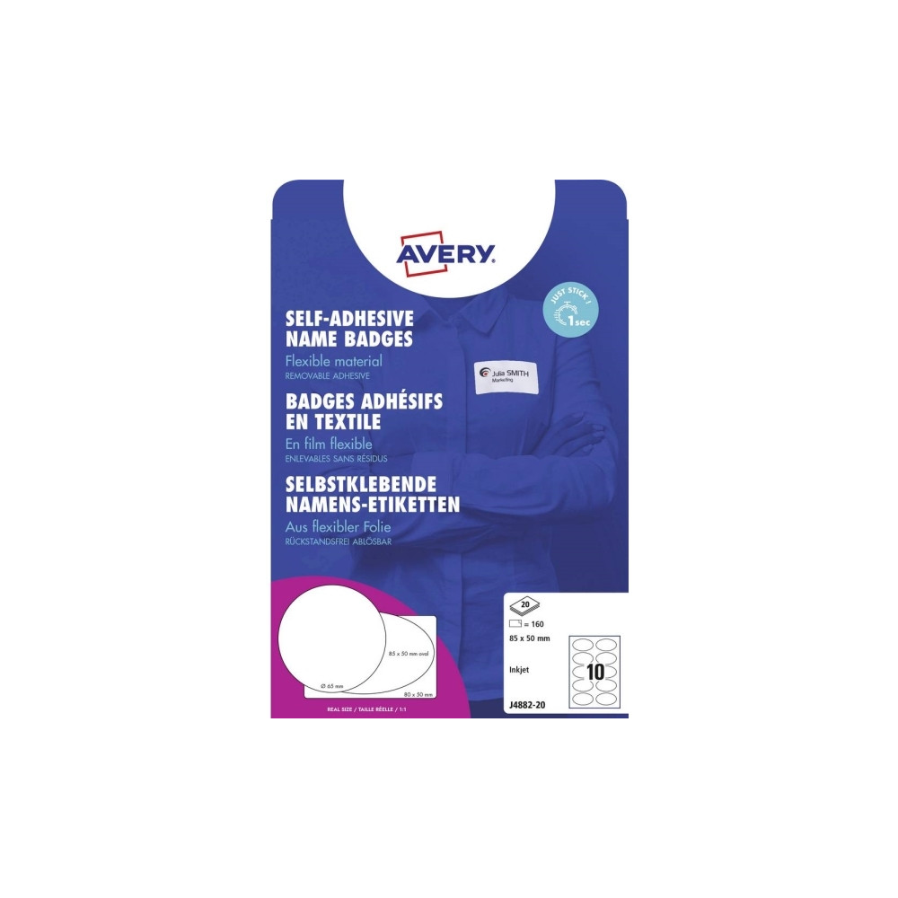 Produktbild för Navneskilte Avery 85x50 mm, ovale, hvid, klæber på tøj, til...
