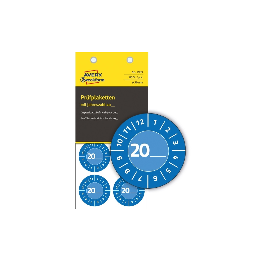Produktbild för Blå inspektionsetiket Ø30 mm med årstal 20__ til selv at udf...