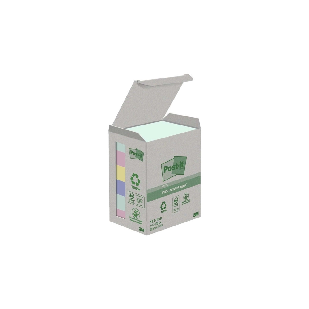 Produktbild för Post-it® Recycled Notes 38mm x 51mm 100 ark pr./blok