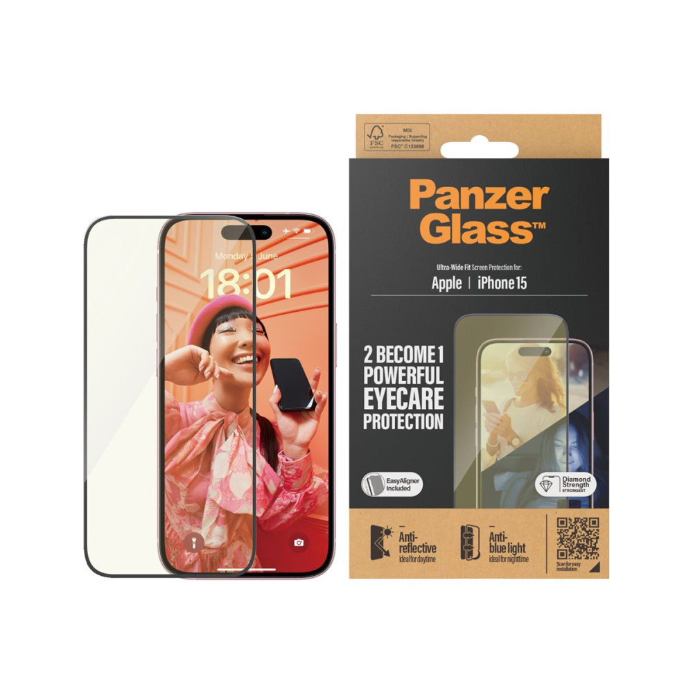 Produktbild för PanzerGlass - skärmskydd för mobiltelefon - ögonskydd, ultrabred passning med EasyAligner