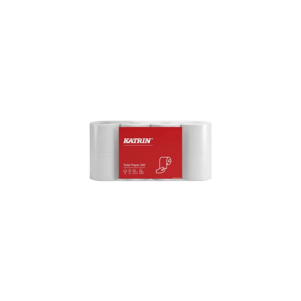 Produktbild för Katrin Classic Toilet 200 - toalettpapper - 200 ark - rulle - 25 m - vit (paket om 8)