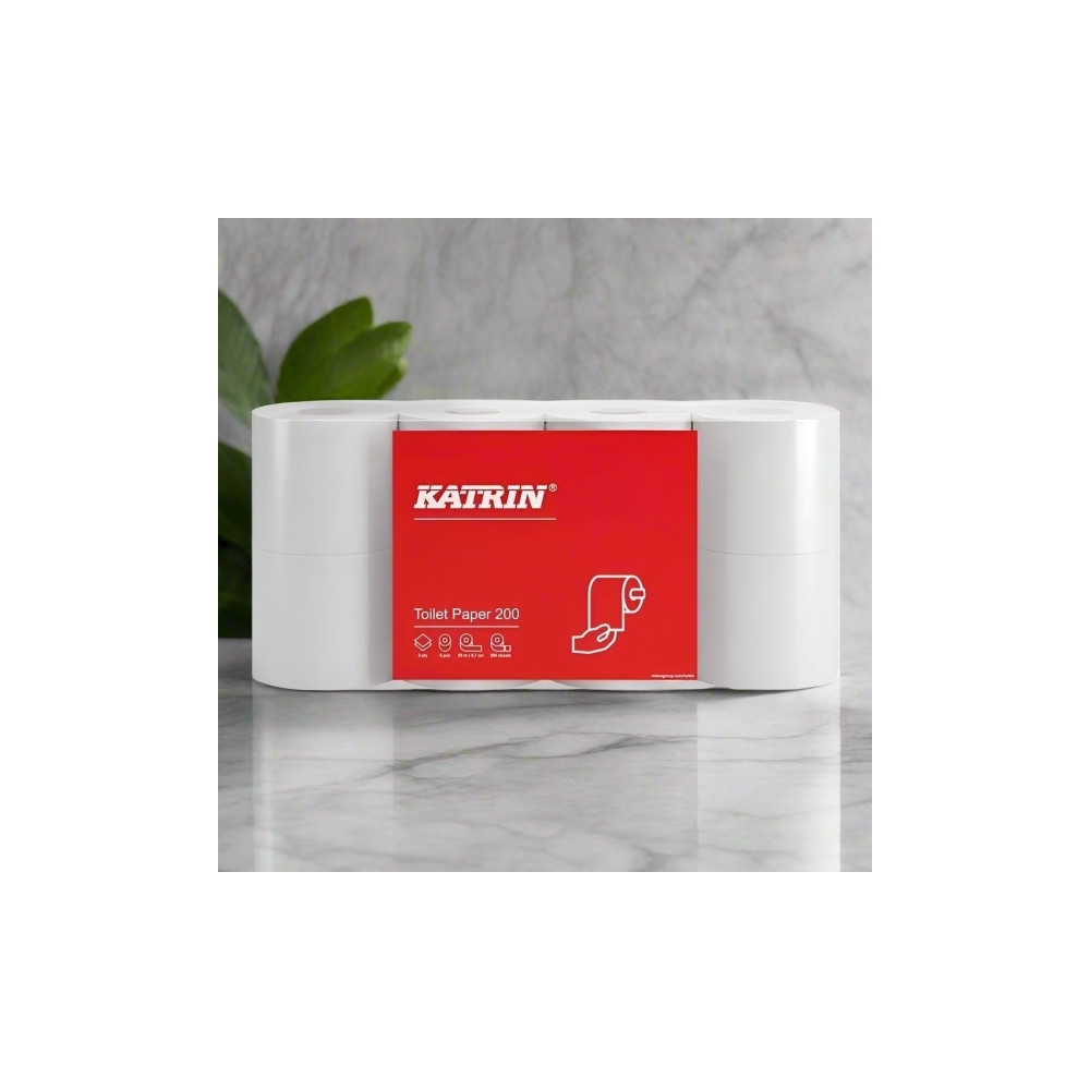 Produktbild för Katrin Classic Toilet 200 - toalettpapper - 200 ark - rulle - 25 m - vit (paket om 8)