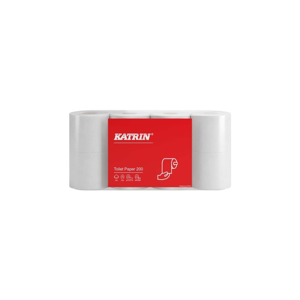 Produktbild för Katrin Classic Toilet 200 - toalettpapper - 200 ark - rulle - 25 m - vit (paket om 8)