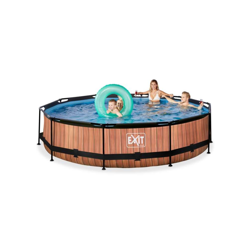 Produktbild för EXIT Wood pool ø360x76cm med filterpump