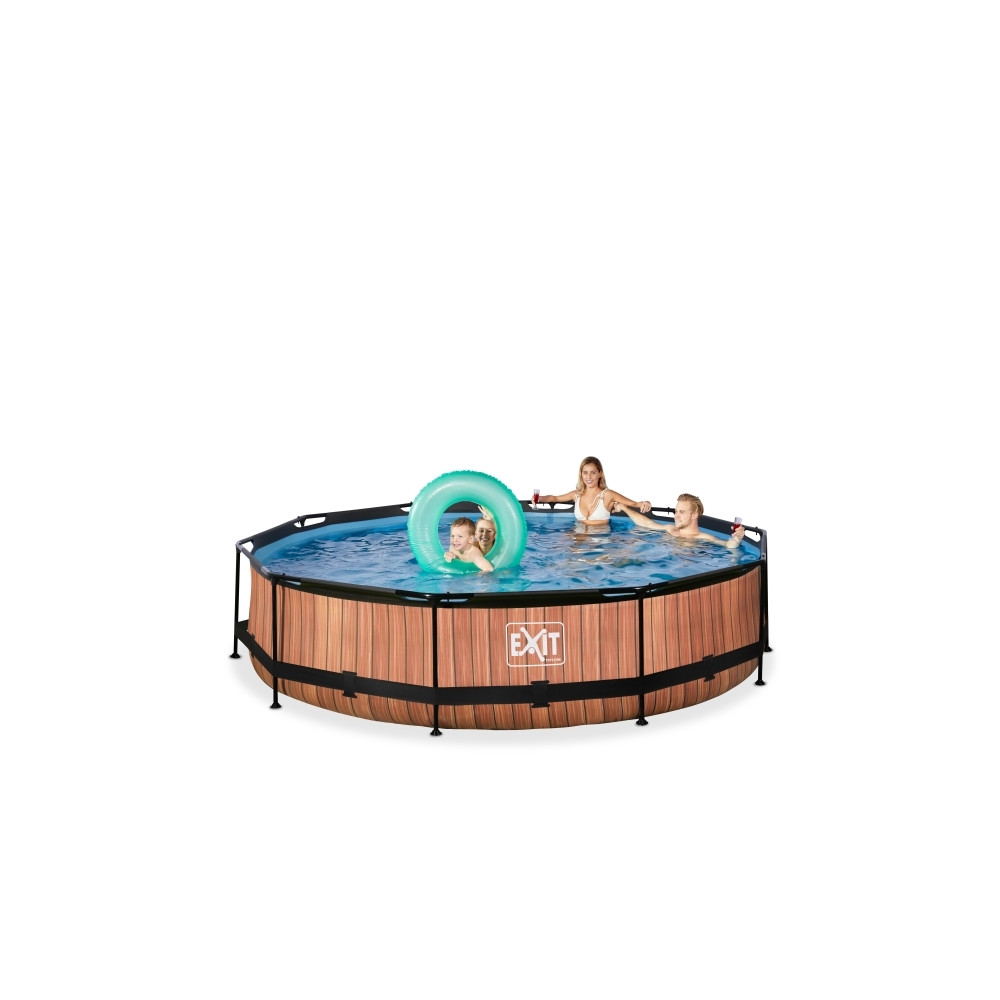 Produktbild för EXIT Wood pool ø360x76cm med filterpump