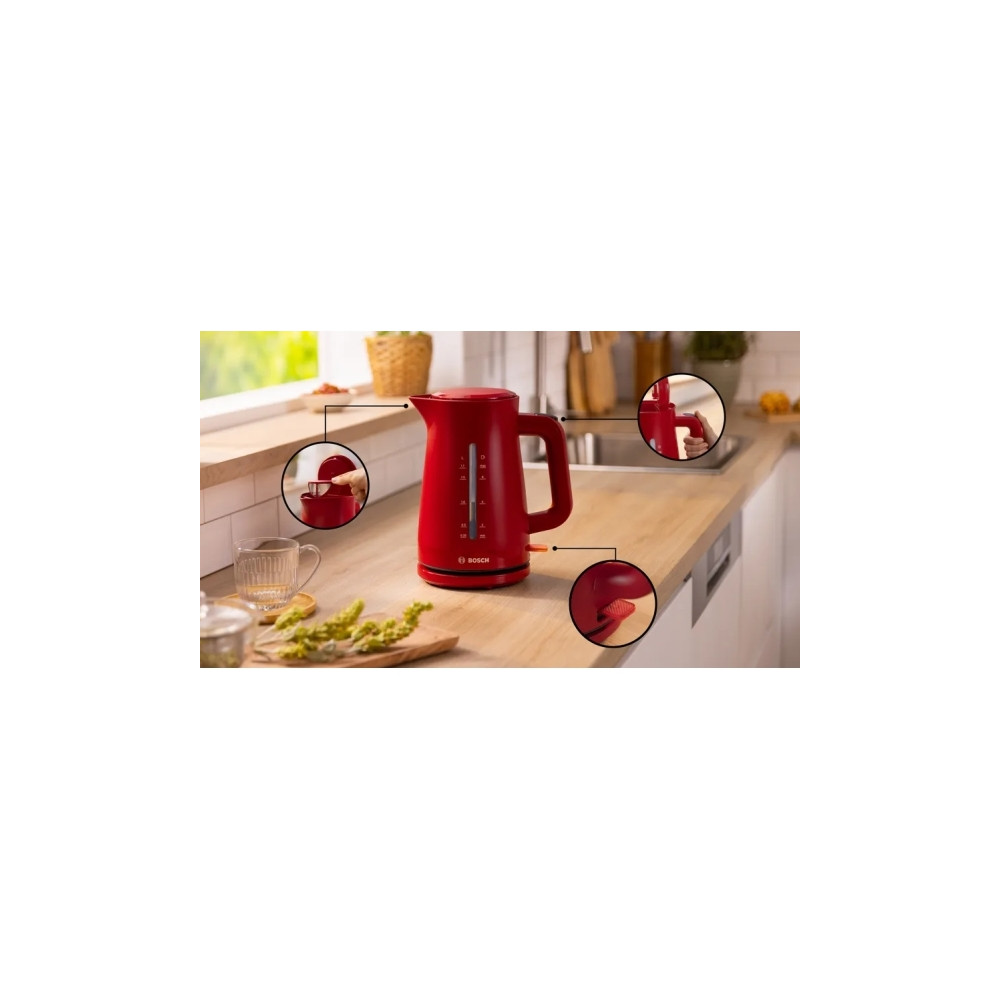 Produktbild för Bosch TWK3M124, 1,7 l, 2400 W, Röd, Plast, Vattennivå indika...
