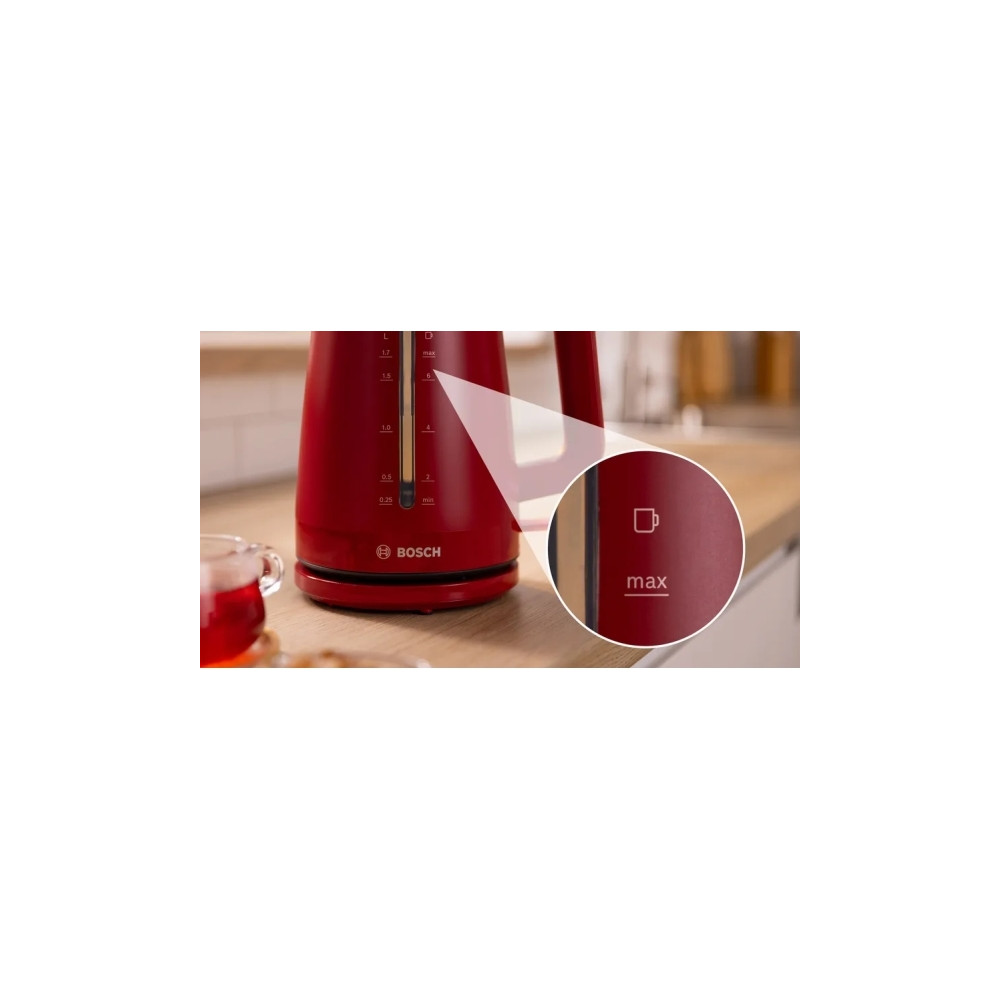 Produktbild för Bosch TWK3M124, 1,7 l, 2400 W, Röd, Plast, Vattennivå indika...