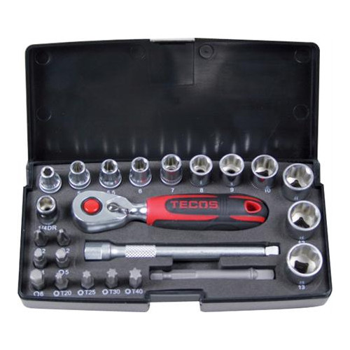 WARECO TECOS Top-nyckelsats 1/4", 24delar toppar 4-13mm, bitar, ada...