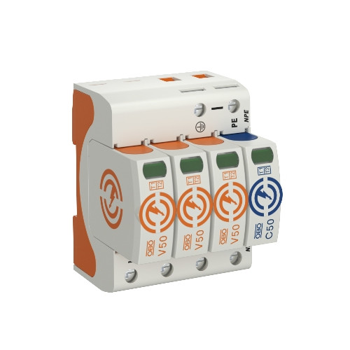 OBO Bettermann Obo Bettermann V50-3+NPE-280, 230 V, 80000 A, 1300 V, Orange...