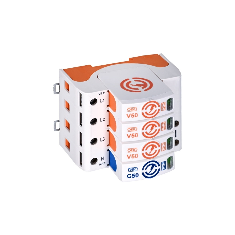 Produktbild för Obo Bettermann V50-3+NPE-280, 230 V, 80000 A, 1300 V, Orange...
