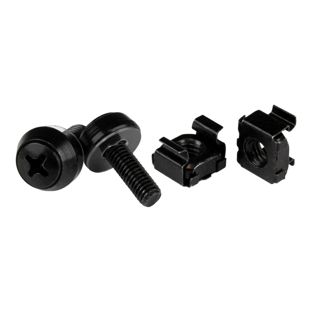 Produktbild för StarTech.com 50 Pack 10-32 Server Rack Cage Nuts and Screws with Washers, Rack Mount Hardware Kit, Network/IT Equipment Cabinet Clip/Captive Nuts & Bolts for Square Rack Holes, Black, TAA - 50-Pk 10-32 Cage Nuts (CABSCREW1032) - skruvar och muttrar för ra