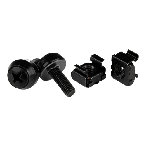 StarTech.com StarTech.com 50 Pack 10-32 Server Rack Cage Nuts and Screws with Washers, Rack Mount Hardware Kit, Network/IT Equipment Cabinet Clip/Captive Nuts & Bolts for Square Rack Holes, Black, TAA - 50-Pk 10-32 Cage Nuts (CABSCREW1032) - skruvar och muttrar för ra