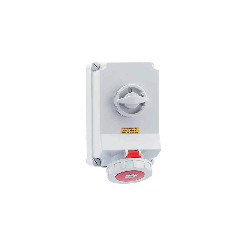 Produktbild för BALS CEE vägguttag H6 400V 63A 5-polig röd 160x260mm topp M4...