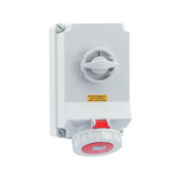 Produktbild för BALS CEE vägguttag H6 400V 63A 5-polig röd 160x260mm topp M4...