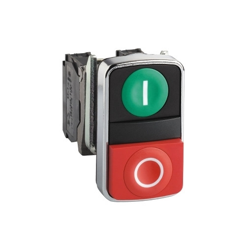 SCHNEIDER ELECTRIC Harmony dubbeltryckknapp komplett med vit "I" på grön trycky...