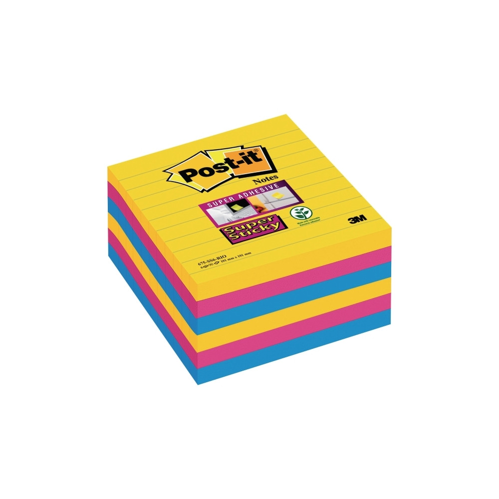 Produktbild för Post-it Super Sticky Large Notes Carnival, linjerede, 101x 1...