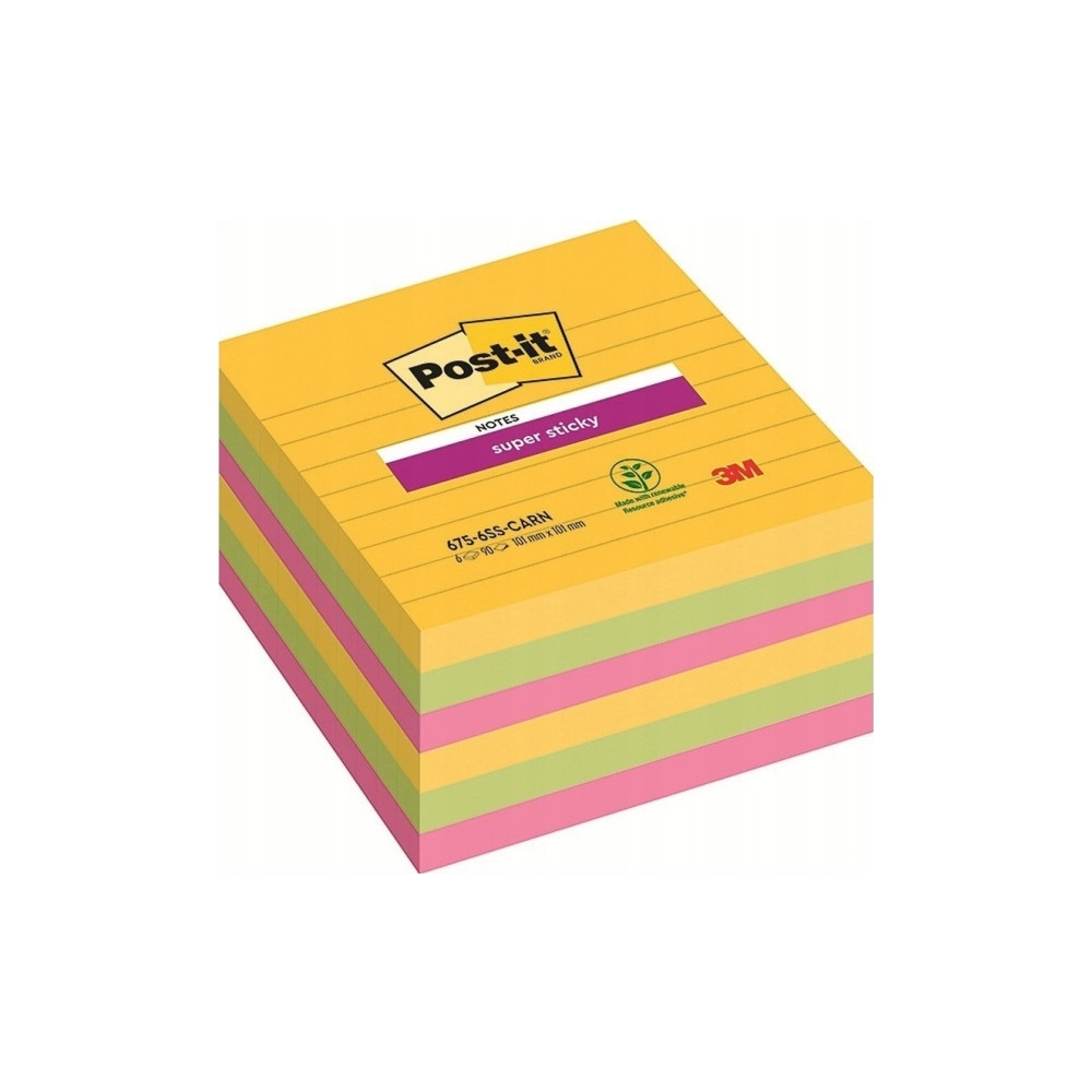 Produktbild för Post-it Super Sticky Large Notes Carnival, linjerede, 101x 1...