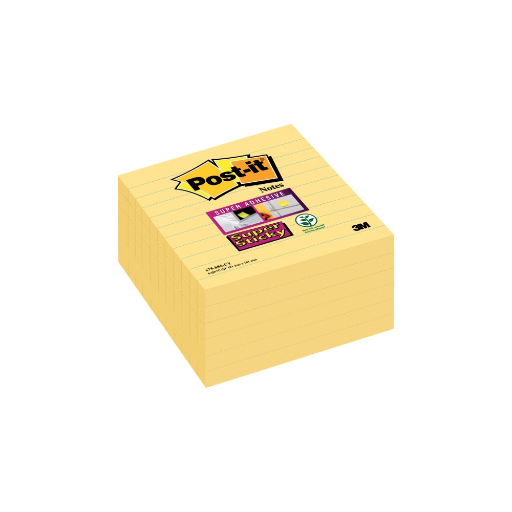 Produktbild för Post-it® Super Sticky notes 675-SS6-CY med linjer 101x101mm...