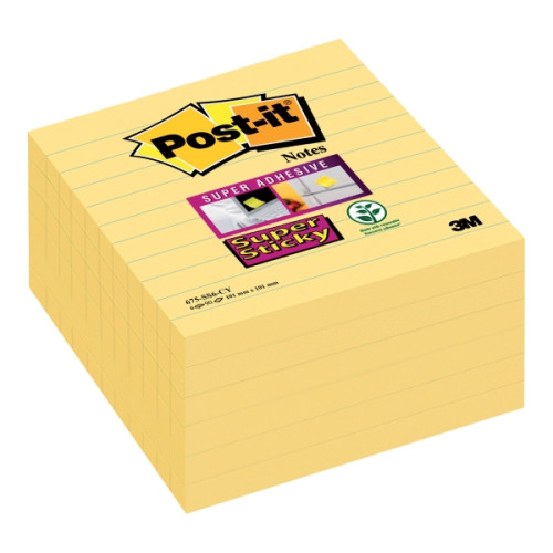 3M Post-it® Super Sticky notes 675-SS6-CY med linjer 101x101mm...