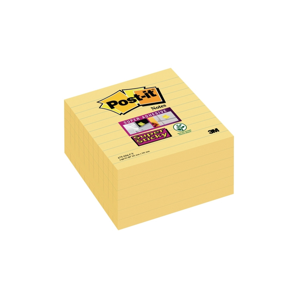 Produktbild för Post-it® Super Sticky notes 675-SS6-CY med linjer 101x101mm...