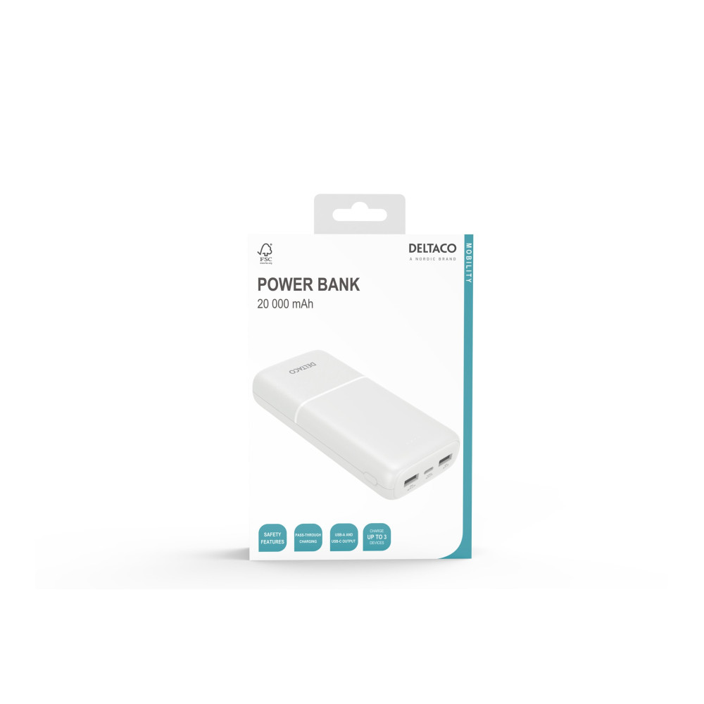 Produktbild för DELTACO power bank - Li-pol - 2 x USB, USB-C - 10.5 Watt