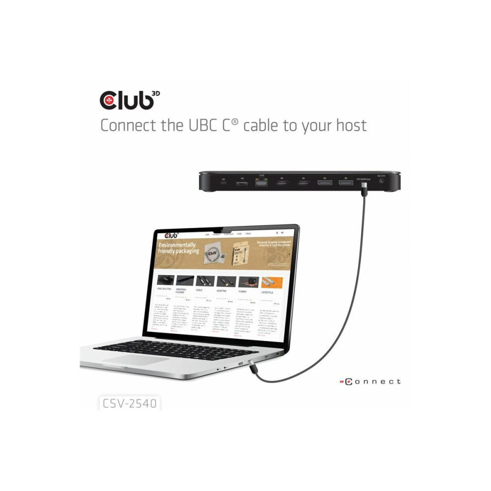Produktbild för Club 3D 8-in-1 - dockningsstation - USB-C - HDMI, DP - 1GbE