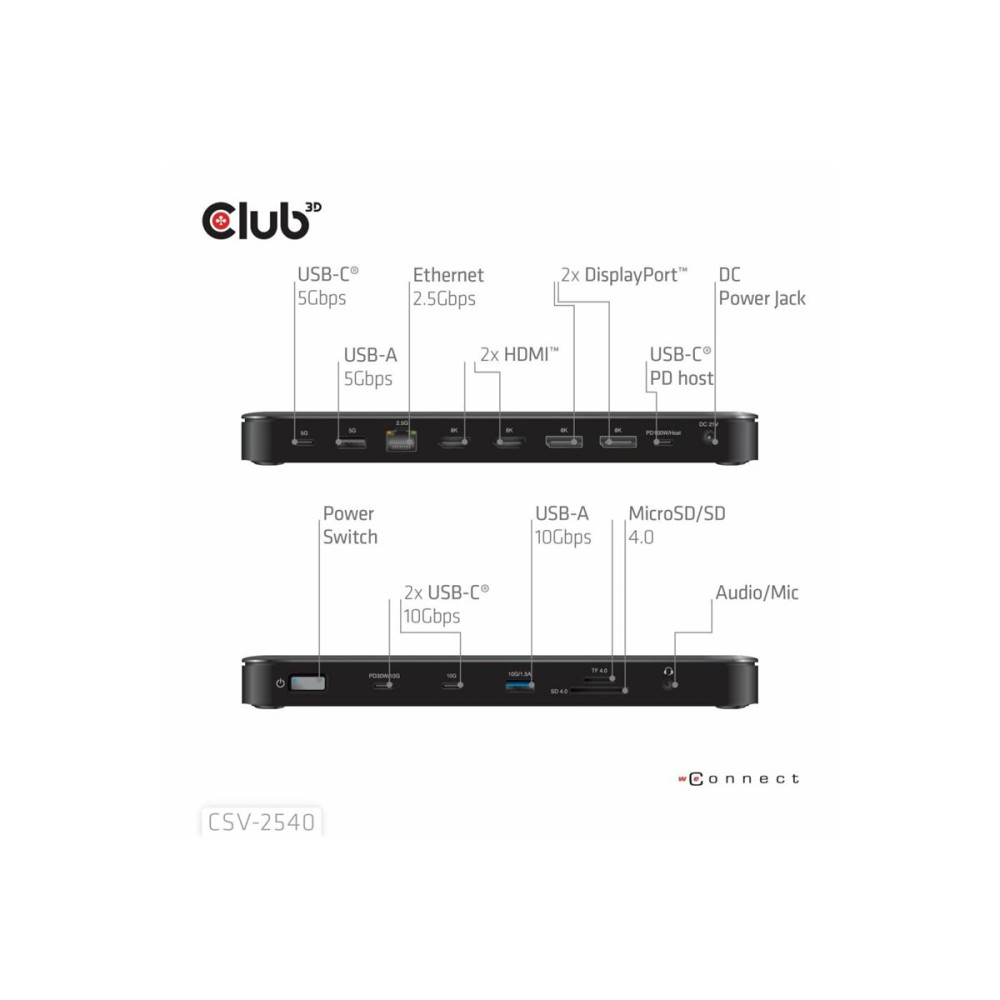 Produktbild för Club 3D 8-in-1 - dockningsstation - USB-C - HDMI, DP - 1GbE