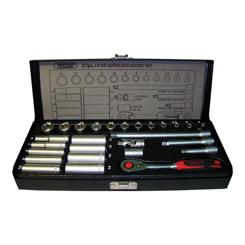 WARECO Hylssats Tecos 1/4" korta/långa hylsor T-0627M 27 delar Supe...