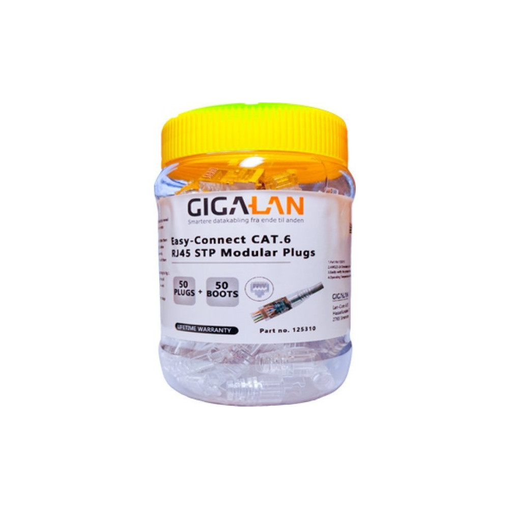 Produktbild för Modulär plugg Easy-Connect RJ45 Cat.6 STP för mjuk/fast leda...