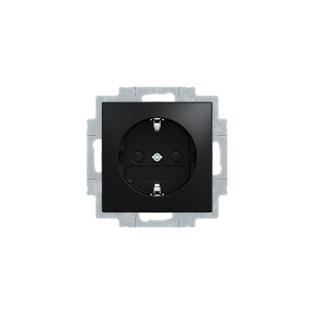 Produktbild för ABB-basic55 Schuko vägguttag, matt svart, 16A, 1 modul