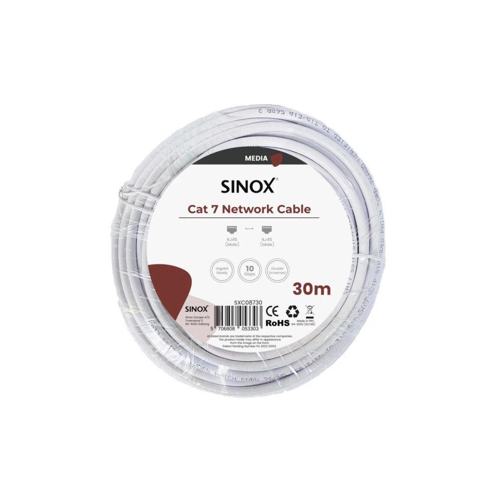 Produktbild för Sinox SXC08730, 30 m, Cat7, S/FTP (S-STP), RJ-45, RJ-45, Vit