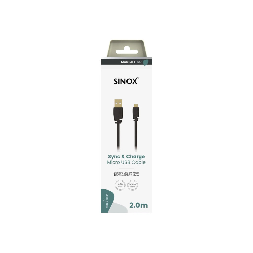 Produktbild för Sinox SOI04902, 2 m, Micro-USB B, USB A, USB 2.0, 0,48 Gbit/...