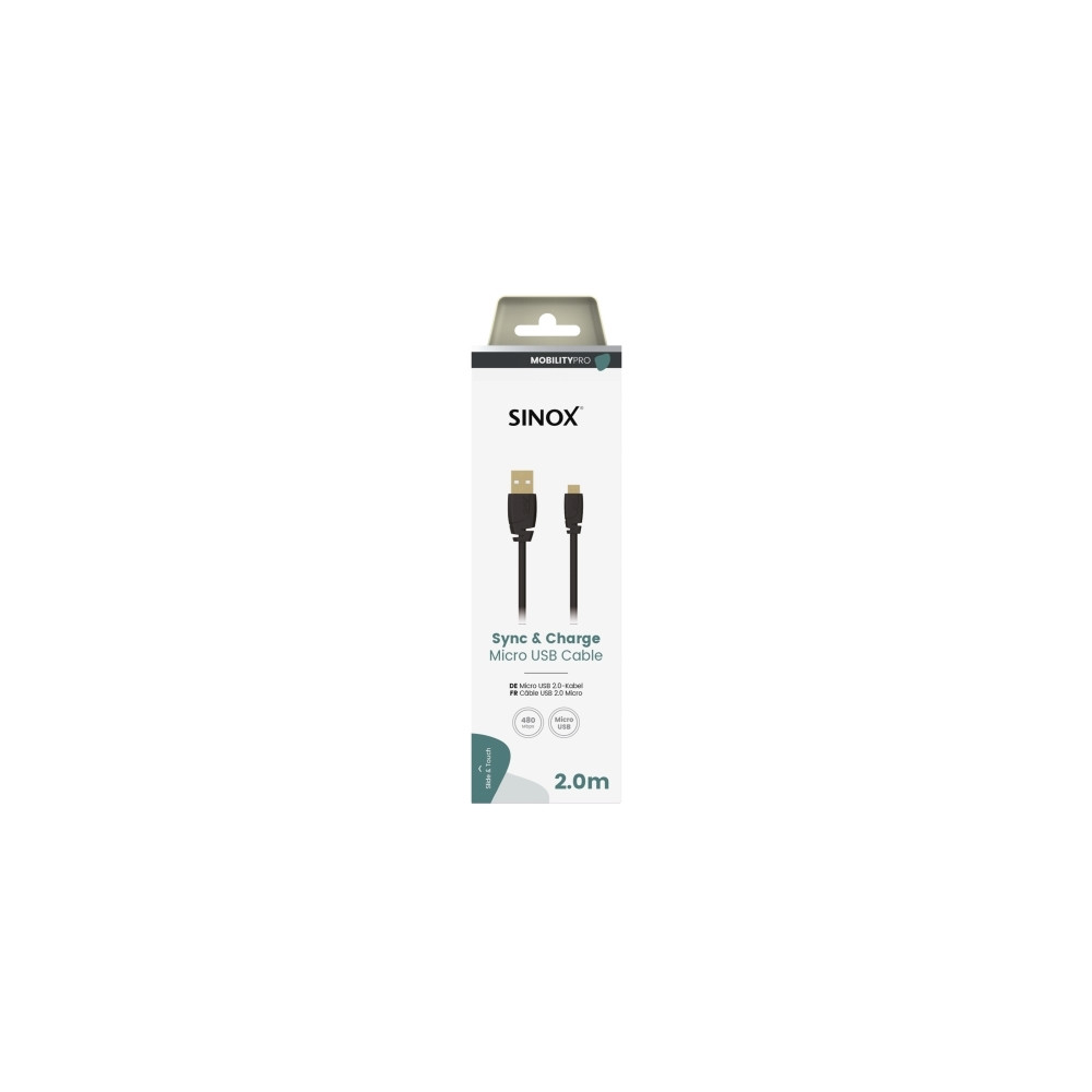 Produktbild för Sinox SOI04902, 2 m, Micro-USB B, USB A, USB 2.0, 0,48 Gbit/...