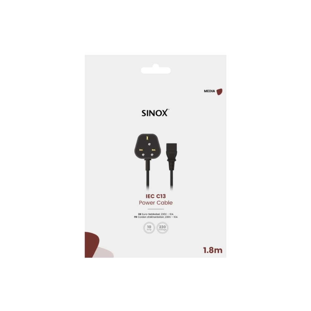 Produktbild för Sinox SOP01110UK, 1,8 m, Strömkontakt typ G, IEC C13, 230 V,...