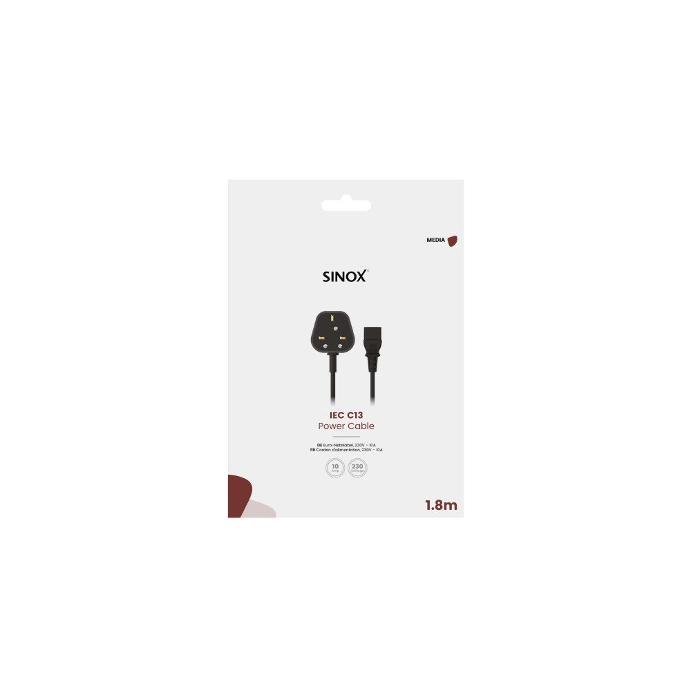 Produktbild för Sinox SOP01110UK, 1,8 m, Strömkontakt typ G, IEC C13, 230 V,...