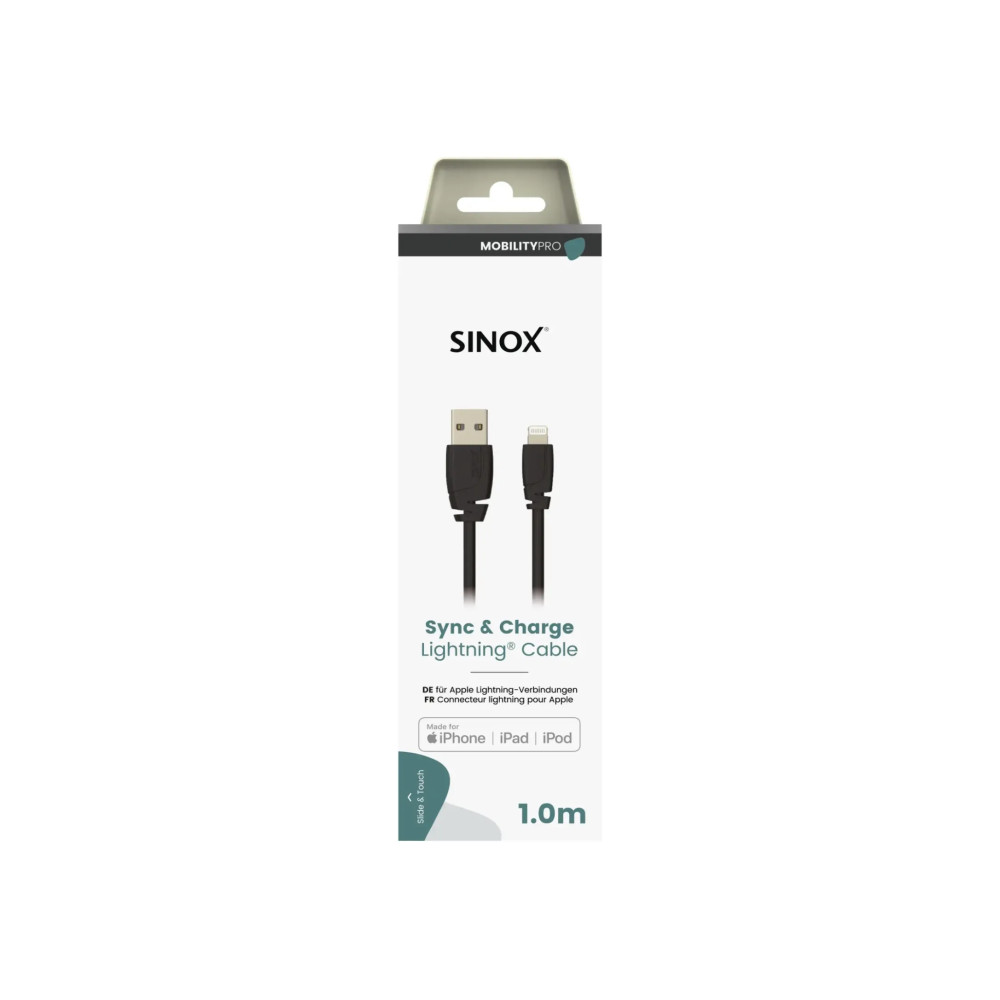 Produktbild för Sinox PRO Lightning kabel m/original Apple™ chip. 1m. Sort,...