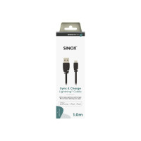 Produktbild för Sinox PRO Lightning kabel m/original Apple™ chip. 1m. Sort,...