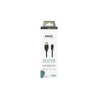 Produktbild för Sinox PRO Lightning kabel m/original Apple™ chip. 1m. Sort,...