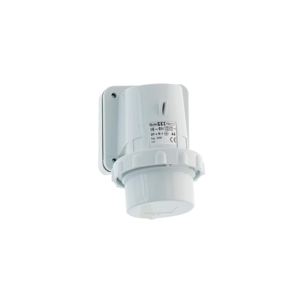 Produktbild för BALS CEE intag H6 230V 16A 3-polig vit påbyggnad fläns 64x87...