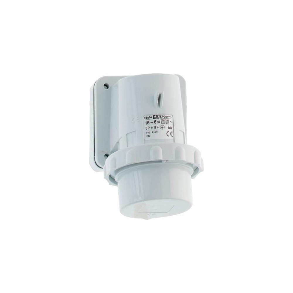 Produktbild för BALS CEE intag H6 230V 16A 3-polig vit påbyggnad fläns 64x87...