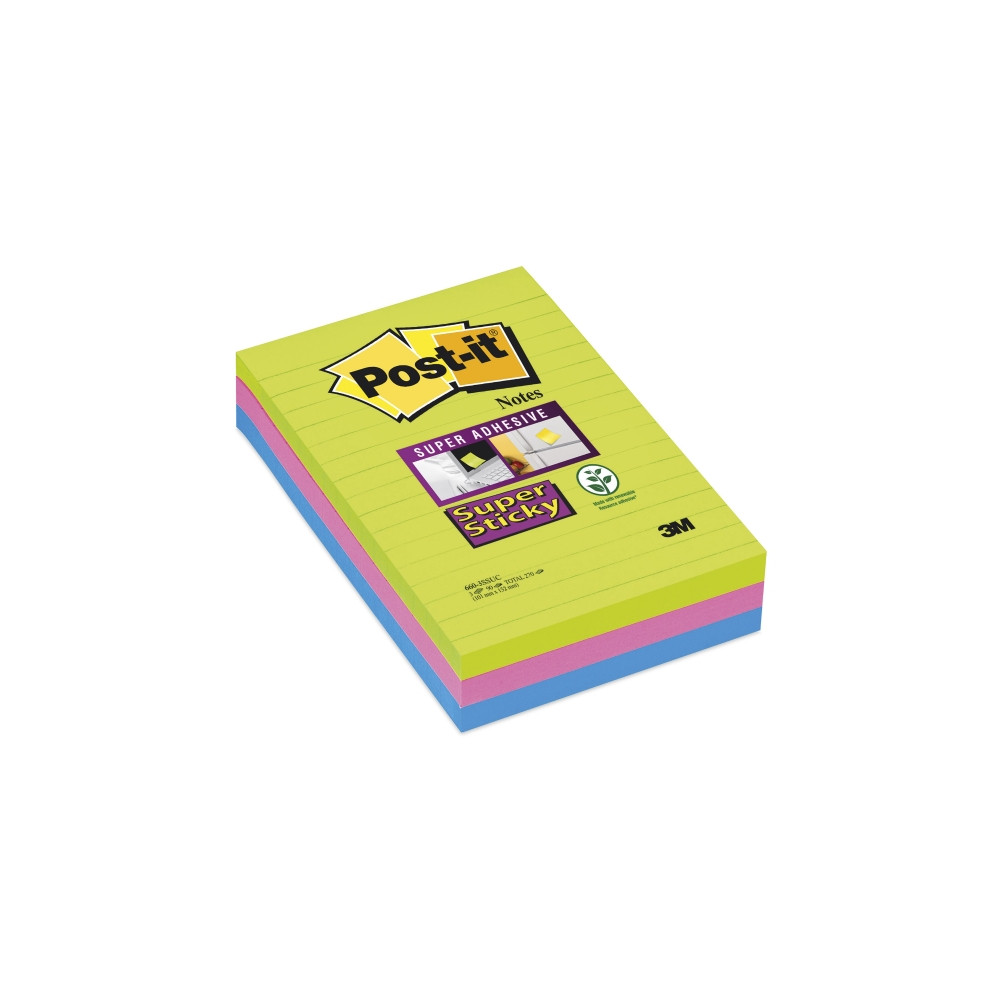 Produktbild för Post-it® Super Sticky Large Notes regnbågsfärger 3 linjer bl...