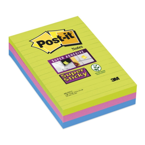 3M Post-it® Super Sticky Large Notes regnbågsfärger 3 linjer bl...