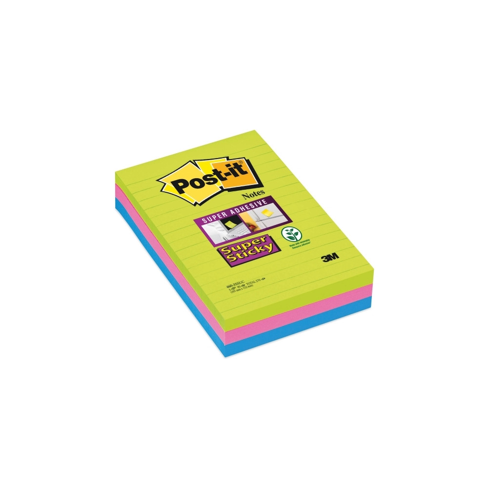 Produktbild för Post-it® Super Sticky Large Notes regnbågsfärger 3 linjer bl...