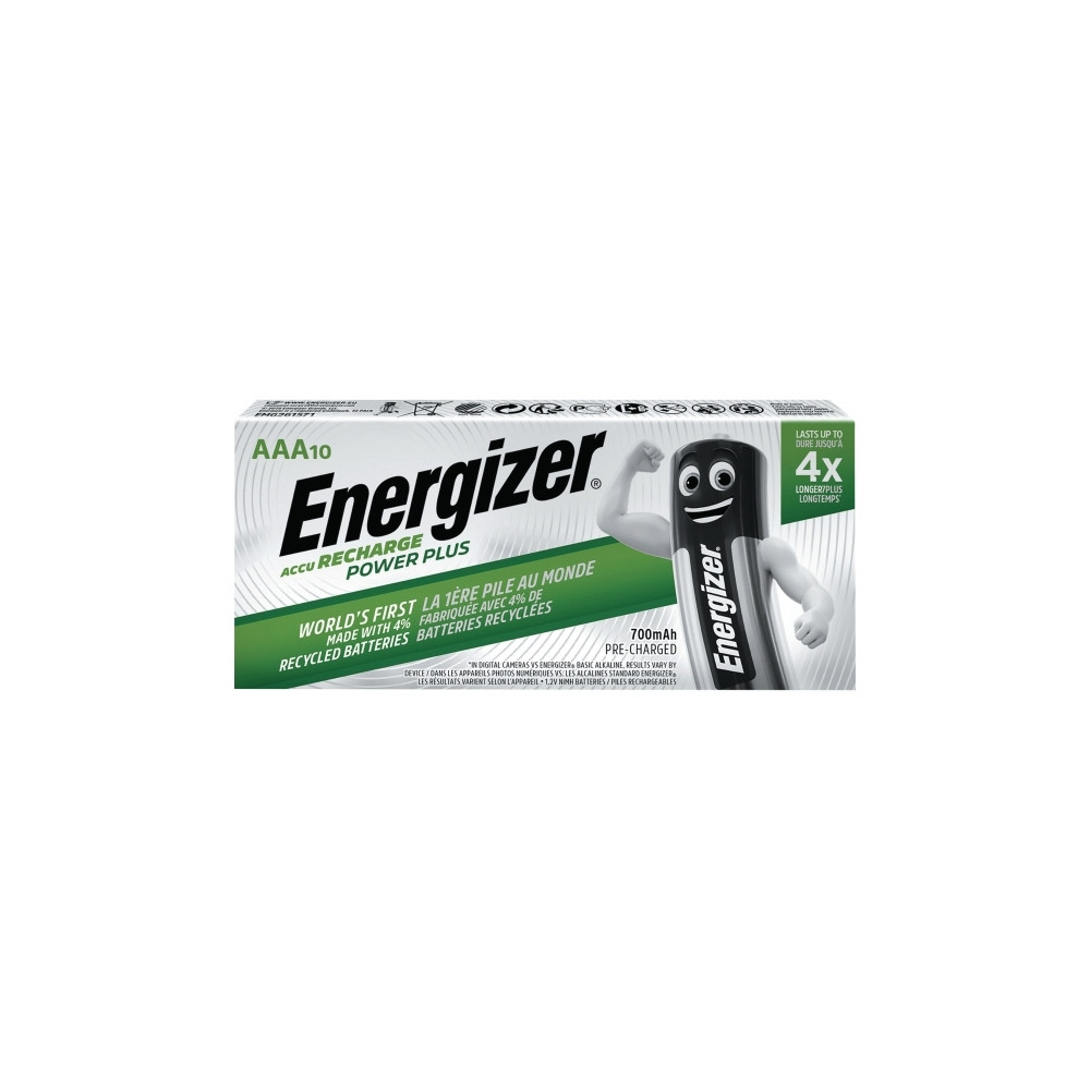 Produktbild för Batteri, Energizer Accu Recharge Power+, laddbart, AAA, 10-p...