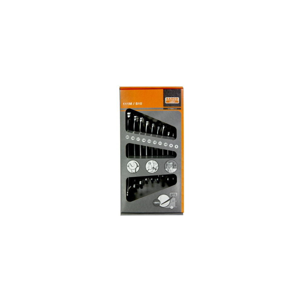 Produktbild för Bahco 111M/S10, 8,9,10,11,12,13,14,17,19,22 mm, Krom, Chrome...